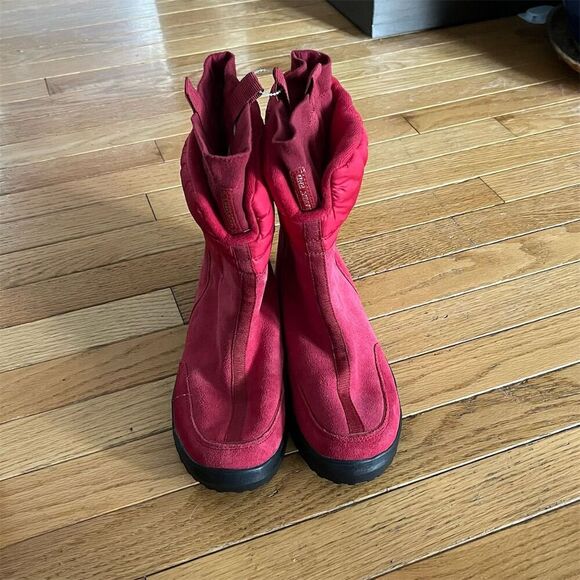 Lands' End Women's Red Suede Fleece Lined Winter Boots Size 6 - Picture 1 of 7